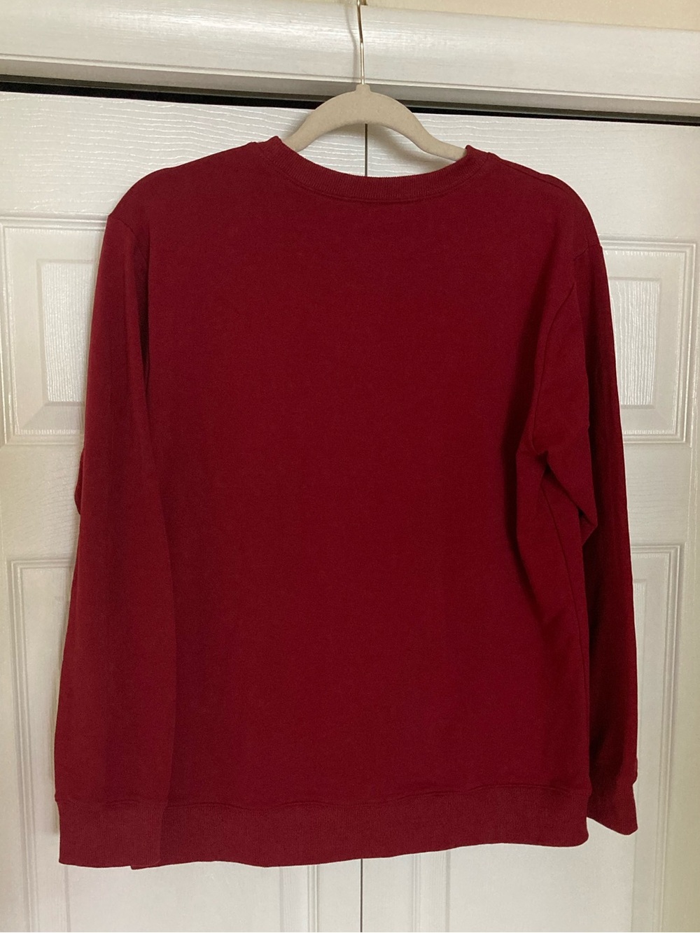 Red Women's Crewneck Sweatshirt with Paw Heart Graphic - Picture 5 of 9